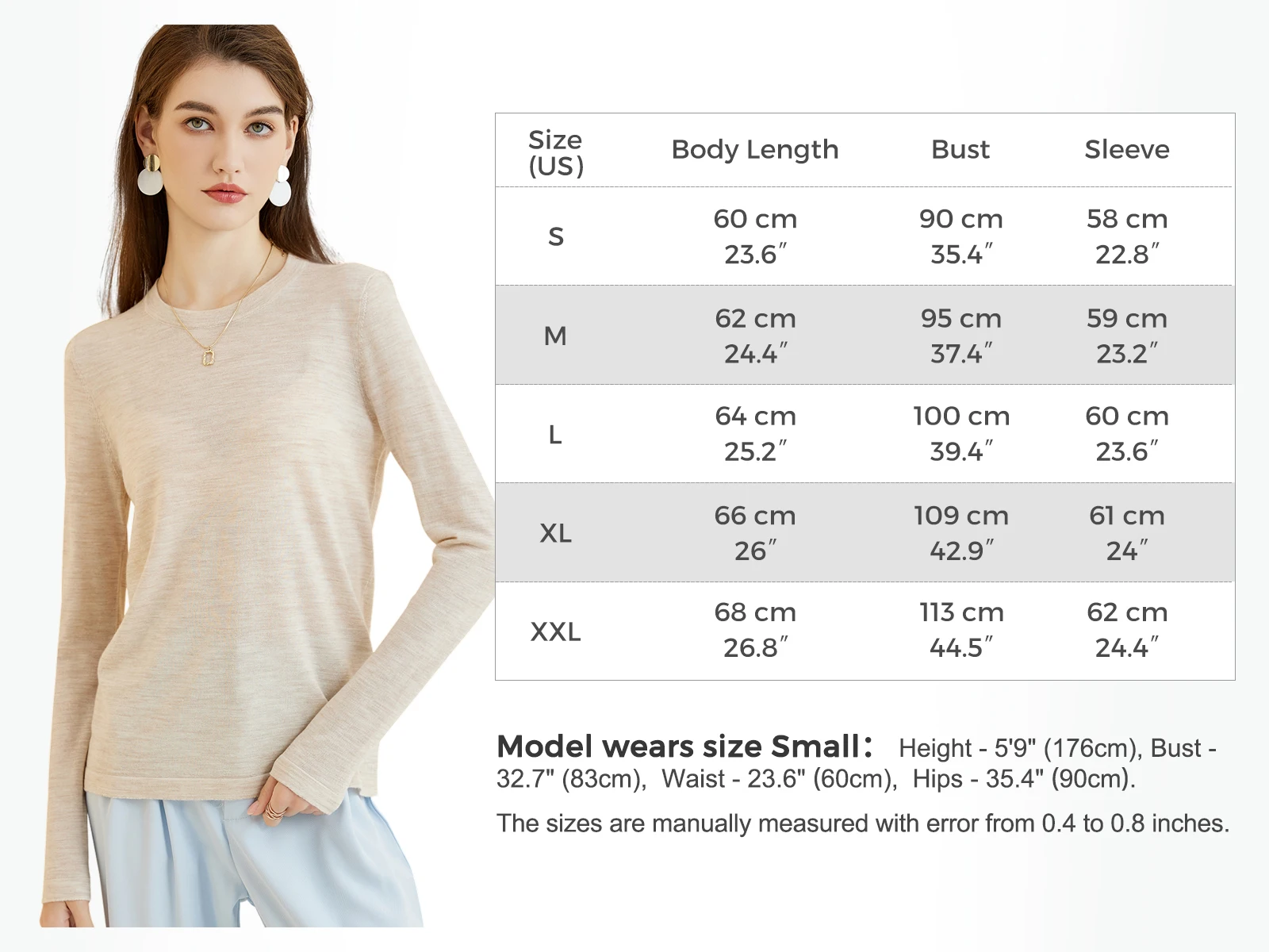 Women's T Shirt 100% Merino Wool Base Layer Top Fall Winter Fashion Crewneck Soft Merino Tee Long Sleeve Tops Knit Women Clothes