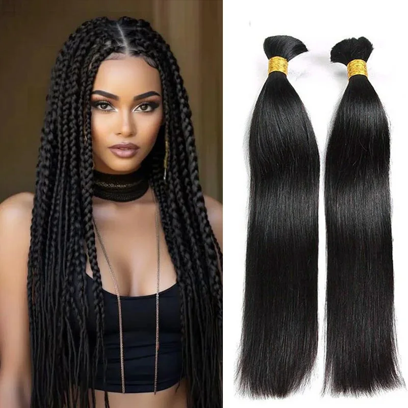 مستقيم جديلة حزم الشعر البشري السائبة للتضفير 100% الشعر البشري 1/2/3 حزم لا لحمة ريمي وصلات شعر بشرية للنساء #1