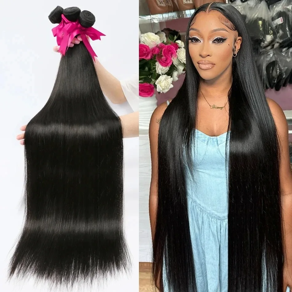 Luvin 30 32 40 Bone Straight Inch 3 4 5 Bundles Brazilian Hair Weave Human Hair Bundles Remy Hair Extensions Tissage For Women