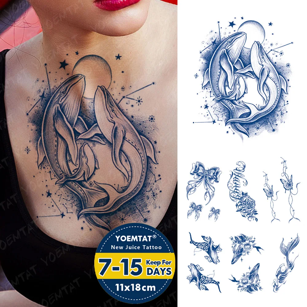 

Semi-Permanent Y2K Whale Stars Moon Juice Ink Lasting Tattoos Waterproof Temporary Tattoo Stickers Body Art Fake Tatoo Women Men