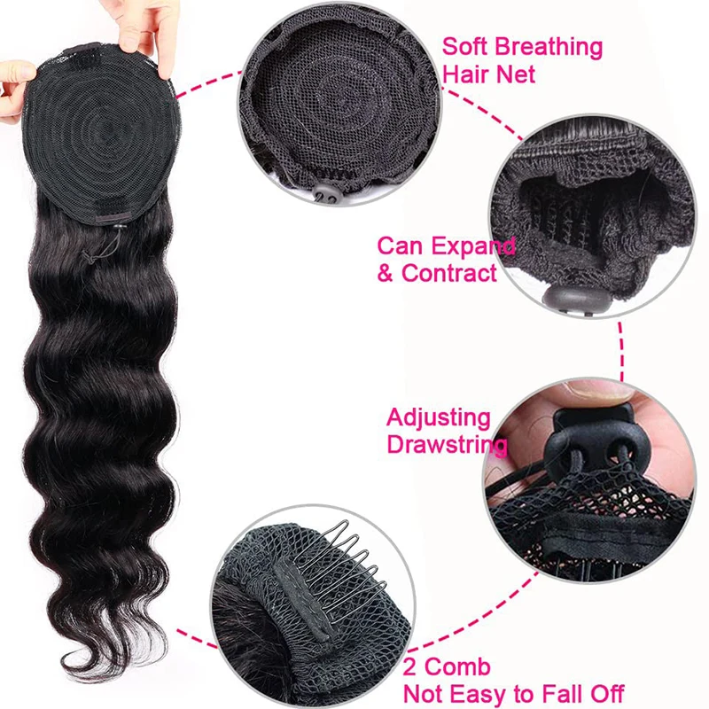 Body Wave Human Hair Drawstring Ponytail Clip In Brazilian Remy Hair Ponytail Natural Color Heat Resistant Ponytail For Women