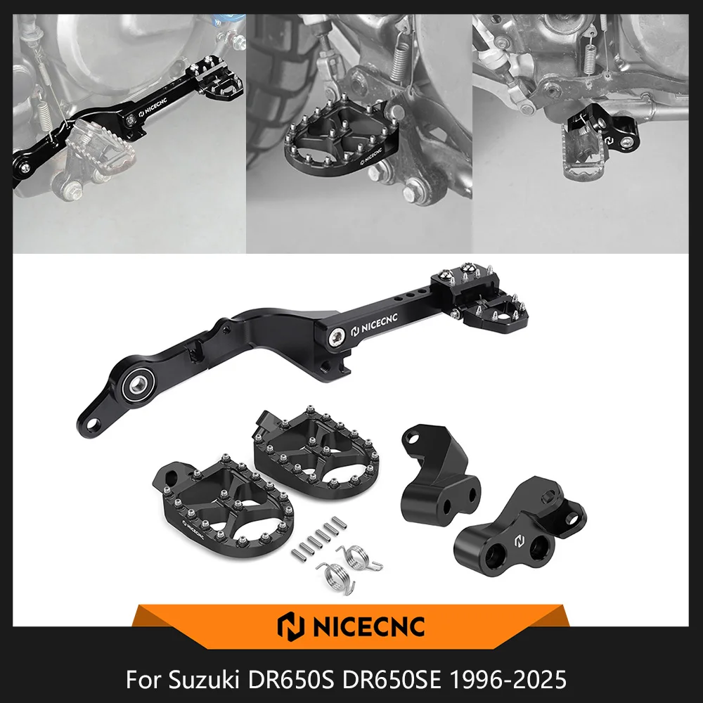 For Suzuki DR650S DR650SE 1996-2025 Rear Brake Pedal Enlarged Footrests Footpegs Lowered Footpeg Bracket 1.5