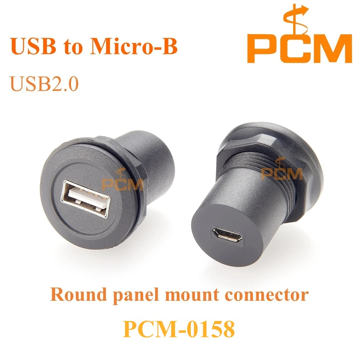 Round Panel Mount USB Female to Micro-B Female Converter Compatible with Murr MSDD Pass-Through Connector for flush mount