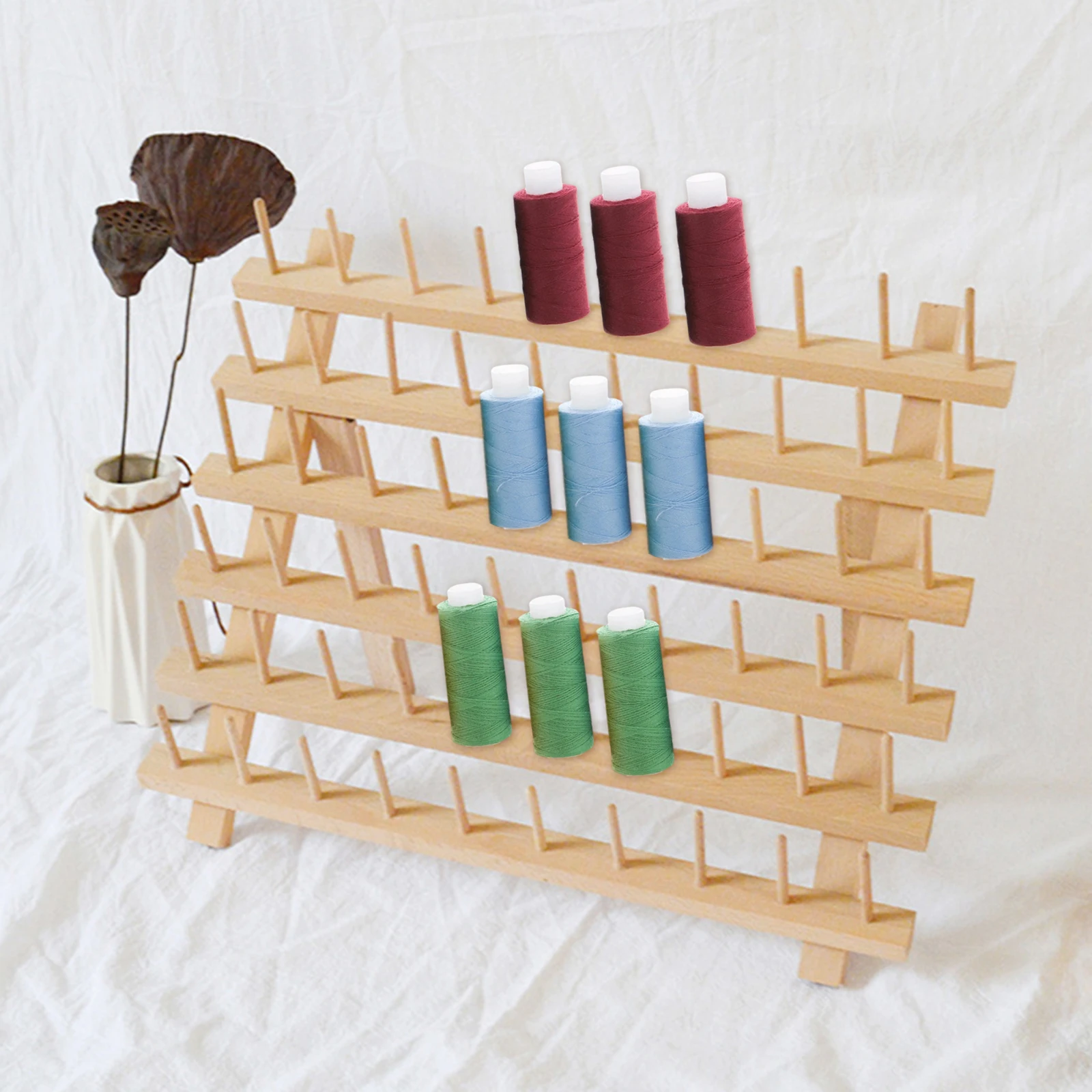 

60-катушка, деревянный держатель для ниток, подставка, органайзер для ниток, складной конус, настенный держатель для катушек, органайзер для швейных ниток