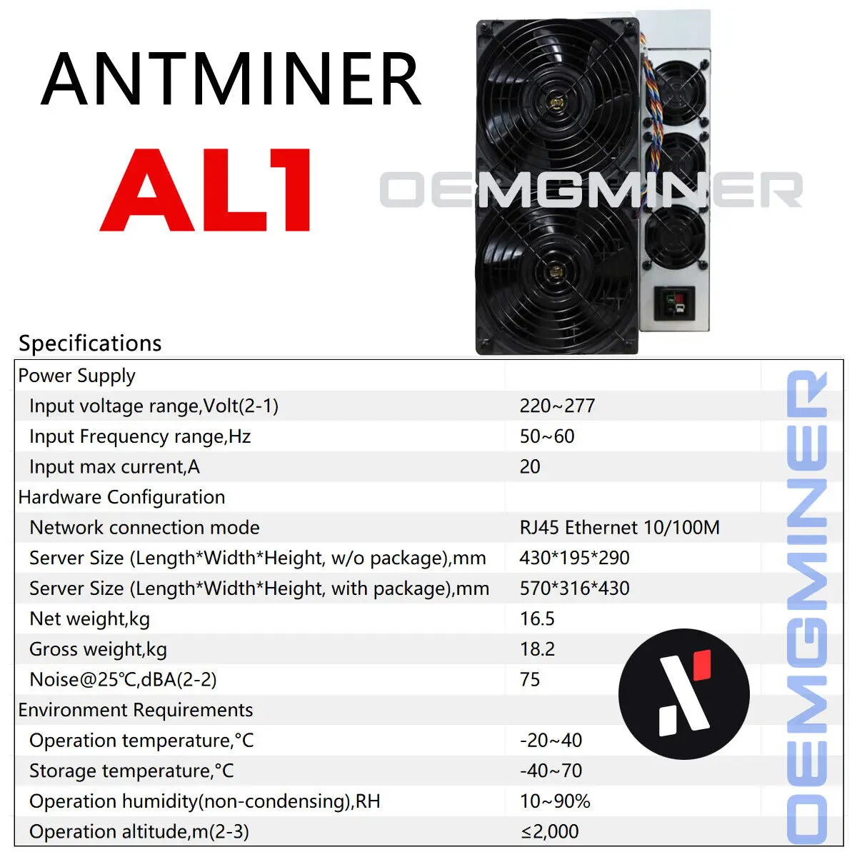 Buy 3 get 2 free New Antminer AL1 15.6Th/s 3510W Alephium Miner