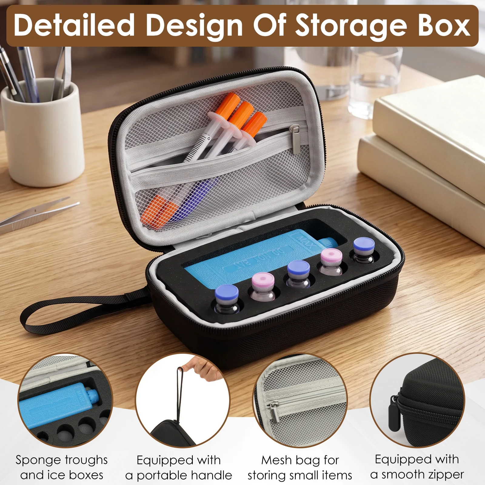 Insulin Vial Storage Case with Ice Box Portable Peptide Storage Box for Fridge and Traveling Fits Standard Vial 3ml/10ml
