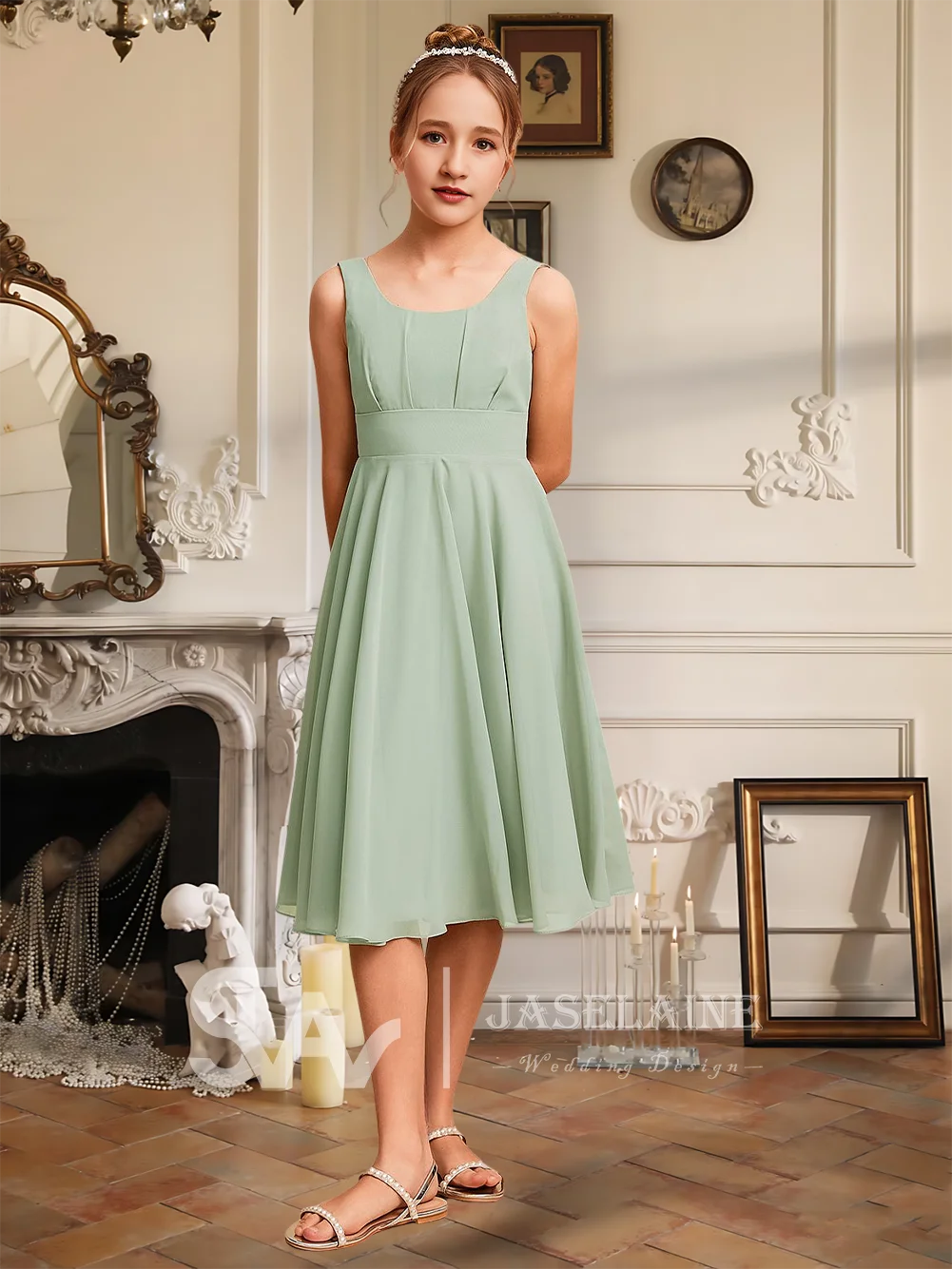 Elegant A-Line Square Knee-Length Chiffon Junior Bridesmaid Dress Flower Girl Dress Girls Party Wedding Formal Special Occasion