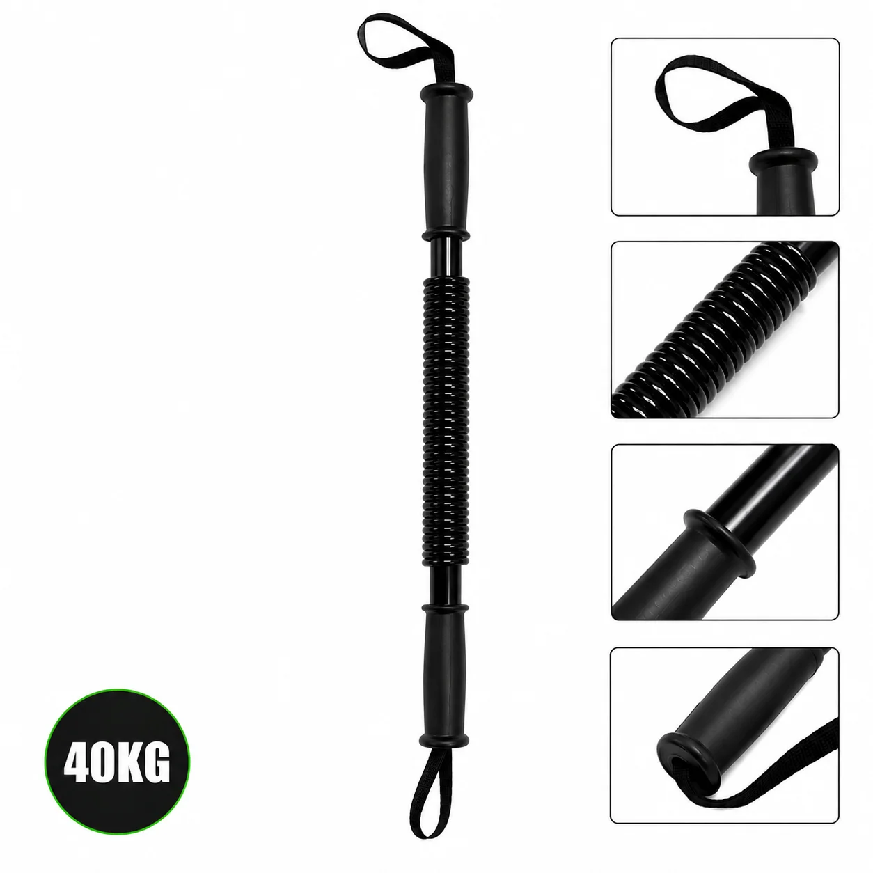 Power Twister 30kg/40kg/50kg, veerbelast stangapparaat voor krachttraining, fitnessapparatuur voor borst, armen, schouders, biceps en onderarmen, antislip handvat met veiligheidsband