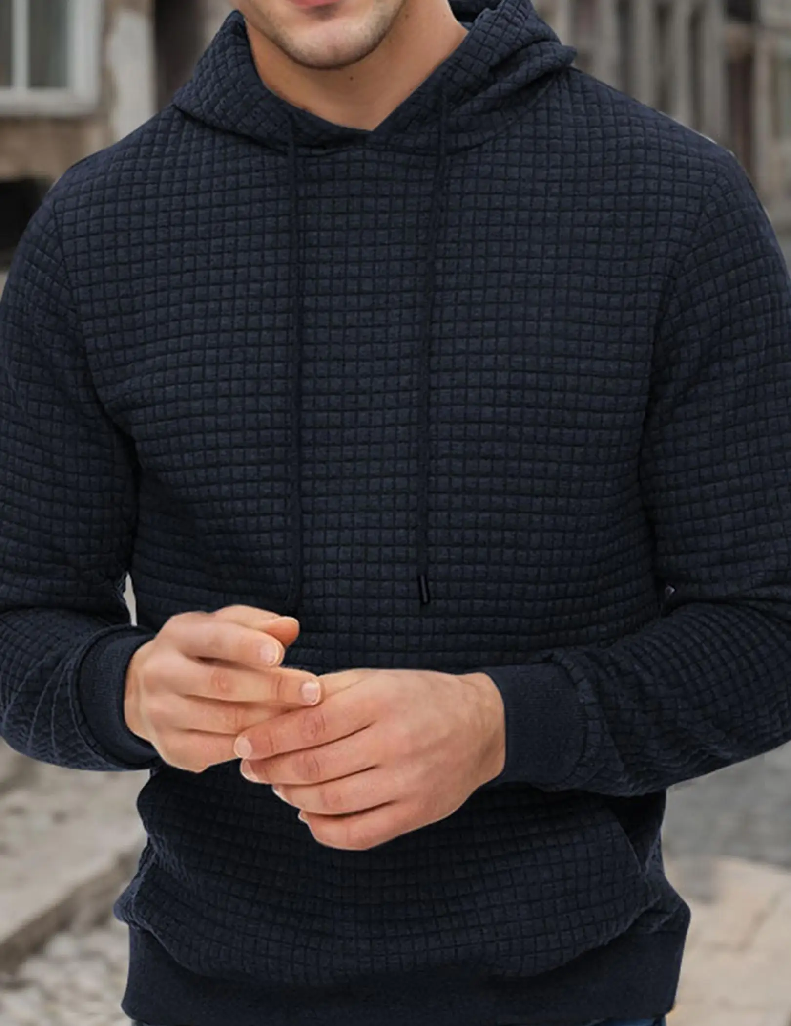 Felpa con cappuccio pullover da uomo scozzese jacquard a maniche lunghe con coulisse moda casual felpa con cappuccio con tasche