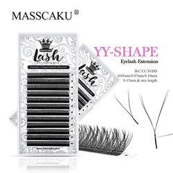 MASSCAKU Hand Woven YY Design Net Cross False Individual Eyelashes Super Soft  C CC D DD Curl W Style Natural Eyelash Extensions