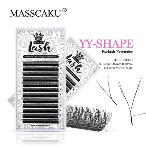 Imagen 1 del producto MASSCAKU tejido a mano YY diseño Net Cross pestañas postizas individuales súper suaves C CC D DD Curl W estilo extensiones de pestañas naturales