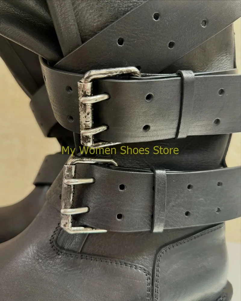 

Женские модные ботинки-полусапоги с круглым носком, на толстом каблуке, с ремешком и пряжкой, в стиле ретро, без застежки, свободного кроя, для осени, зимы и весны 2026 года, хит продаж