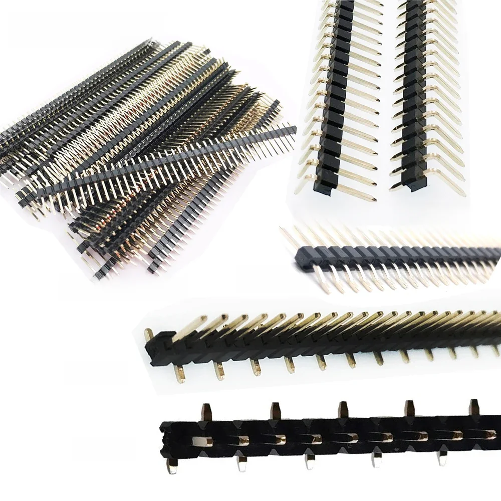 10szt 2.54mm Pin 1X40P R1 R2 Kąt prosty SMD SMT Płytka dystansowa Jednorzędowa Złota PCB Męskie złącze pinowe paska Berg — zdjęcie 2