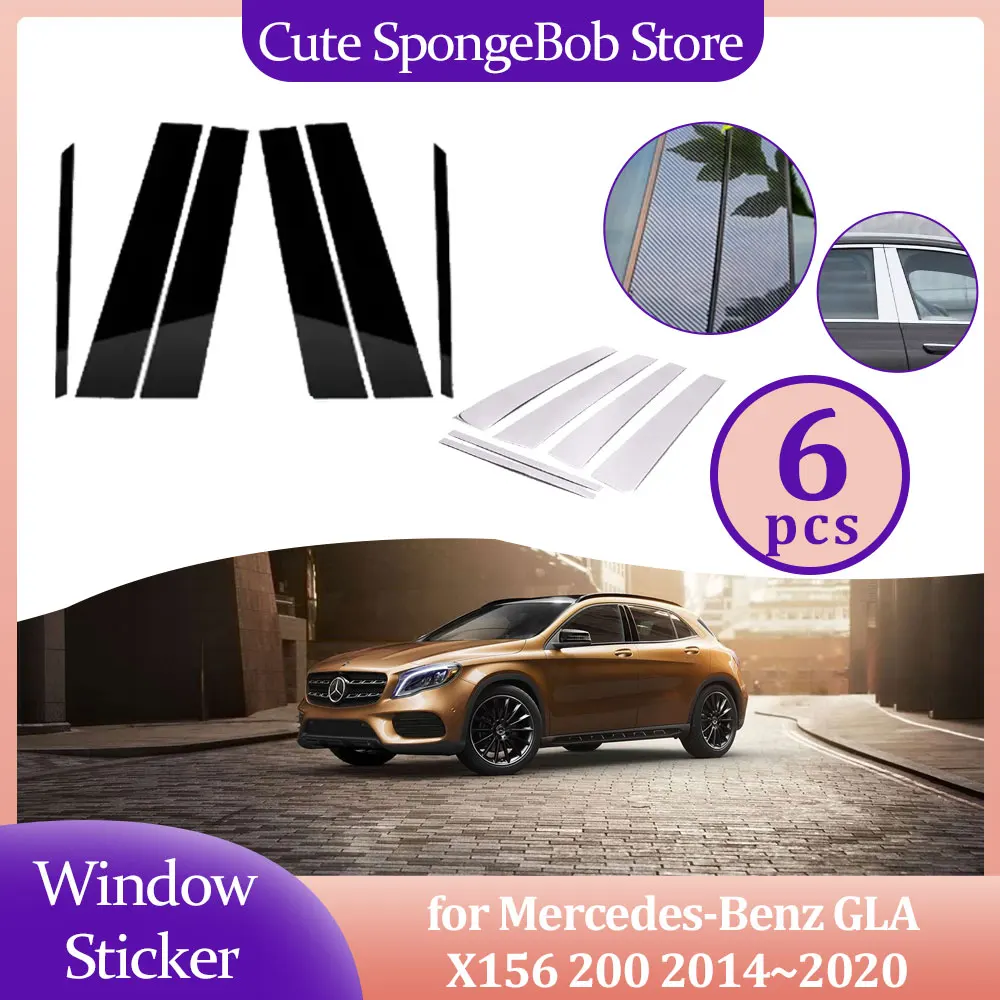 

Car Door Window Trim Cover for Mercedes-Benz GLA X156 200 2014~2020 Carbon Fiber Chrome Sticker Pillar Posts Decal Accessories