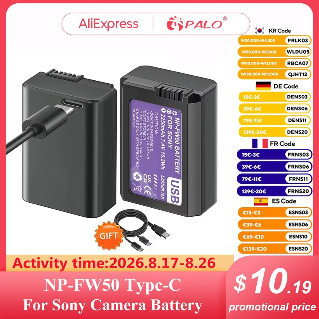 NP-FW50 NPFW50 NP FW50 Akku mit USB-C-Eingang für Sony Alpha A6500 A6300 A6400 A6000 A6100 A5000 A3000 NEX-3 A7 7R A7R II