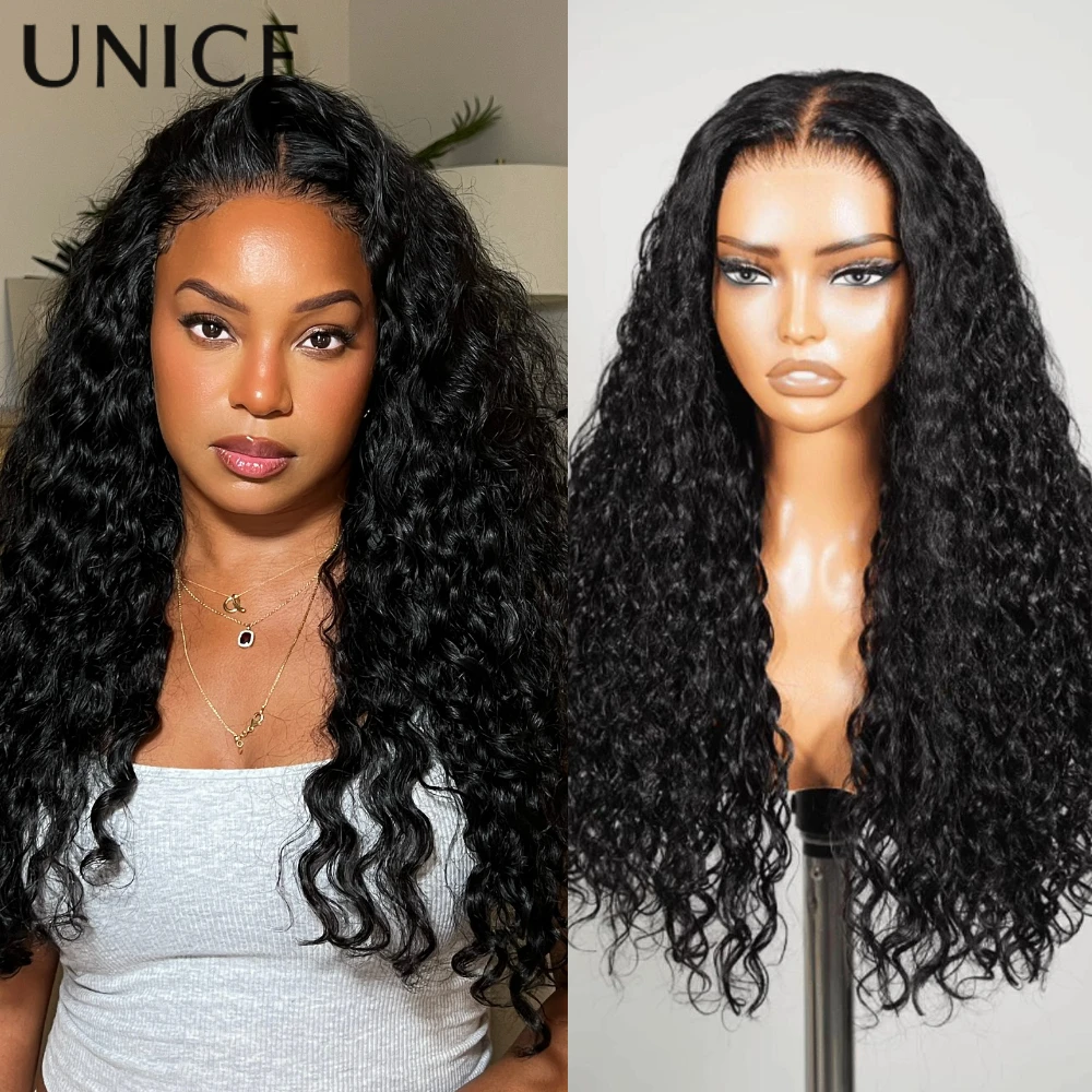 

UNice Hair Real Scalp13x4 HD Lace Frontal Wig With Drawstring Water Wave Human Hair Wigs Pre Cut Pre Bleached Glueless Wig