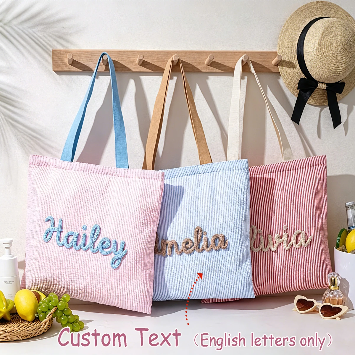 

Personalized Beach Tote Bag — Lined Beach Bag with Inner Pocket — Personalized Zippered Tote — Summer Hobo Bag — Bridesmaid Gift