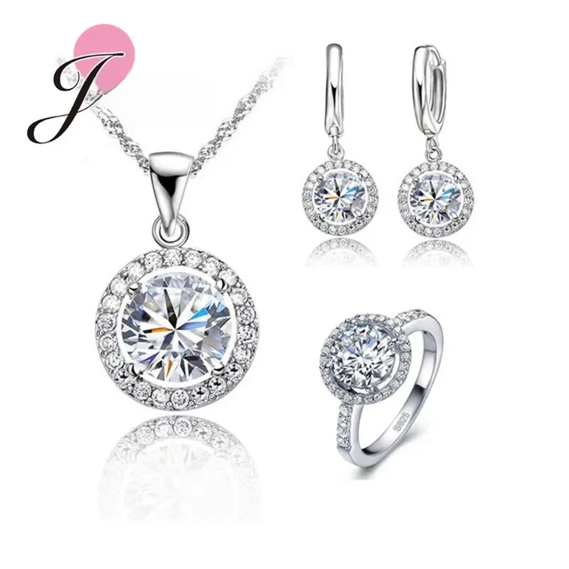 Kobiety Naszyjnik ślubny Kolczyki Pierścionek Zestawy biżuterii ślubnej Moda Modny 925 Sterling Silver CZ Kryształ Hurtownia — zdjęcie 2