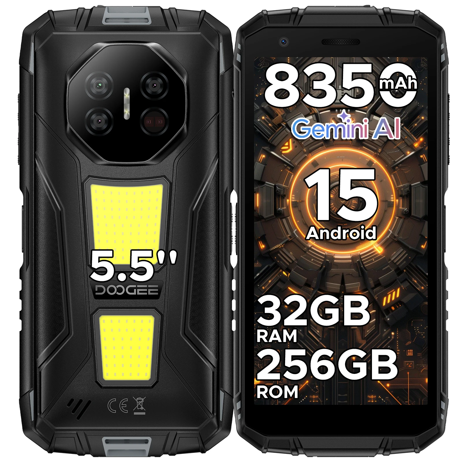 DOOGEE Fire 3 Max Telefono robusto 32 GB + 256 GB 5,5 HD + Display Luci da campeggio 8350 mAh UNISOC T7250 48 MP NFC Android15