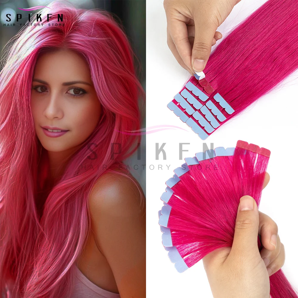 팬시 컬러의 인간의 머리카락으로 만든 SPIKFN 미니 테이프 12-20인치 아울렛 헤어스타일을 위한 천연 스트레이트 심리스 테이프 헤어 익스텐션