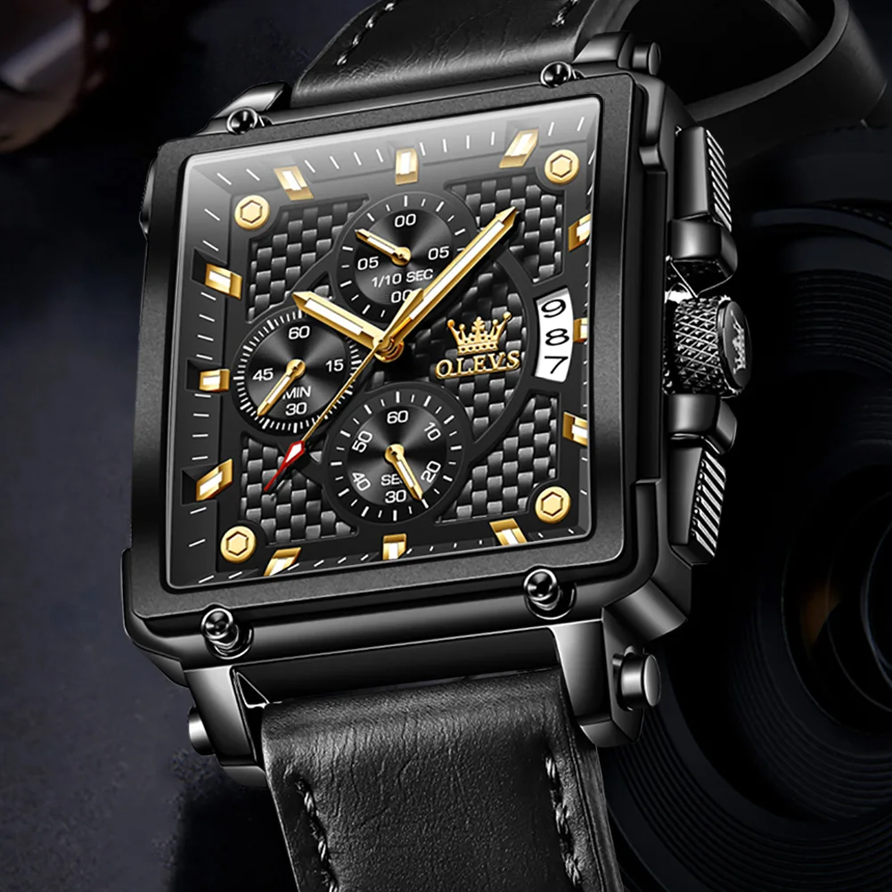 OLEVS мужские роскошные квадратные кварцевые часы водостойкий светящийся хронограф лучший бренд наручные часы для мужчин Relogio Рождественский подарок
