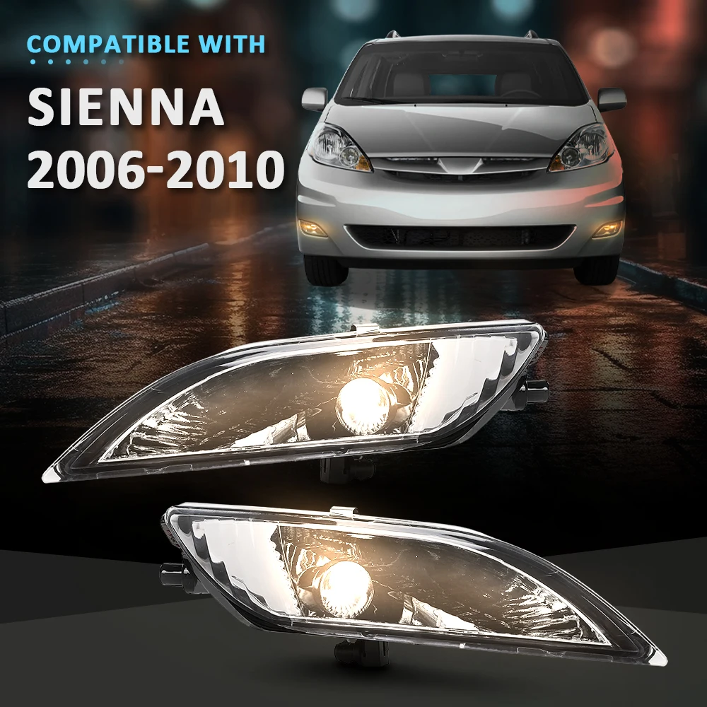 

1 Pair Front Bumper Fog Light 12V 55W Driving Lamp W/Bulb Halogen Fit for 2006-2010 Toyota Sienna Waterproof Snowproof Dustproof