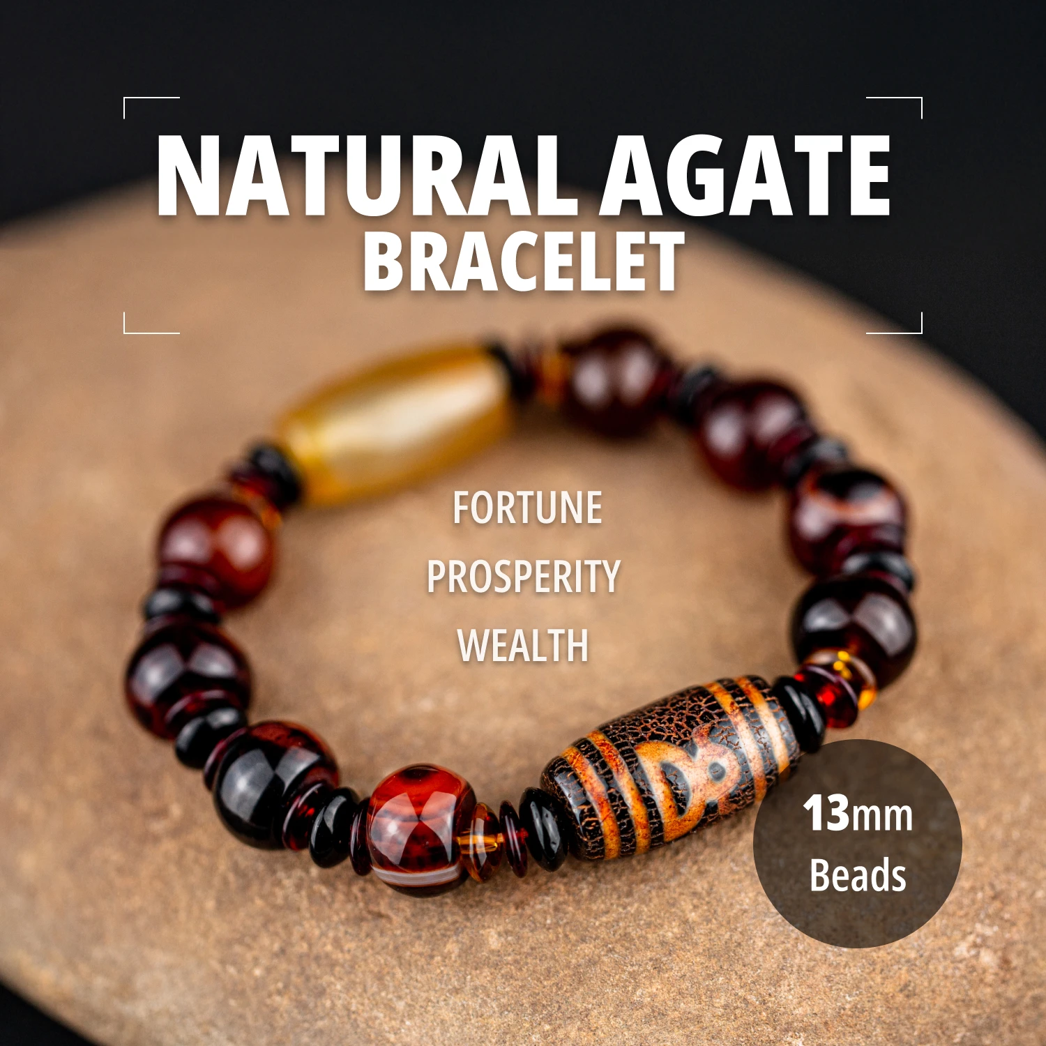 

13mm Natural Stone Bracelet Agate Beaded Bracelet Gandcrafted Vacation Accessories Daily Wear Best Friend Gifts For Men Women