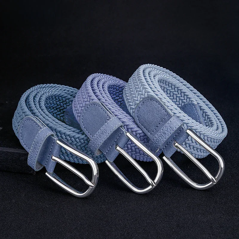 Boucle ardillon en métal pour hommes, mode décontractée, jeans élastiques de haute qualité, ceinture tissée extensible en toile