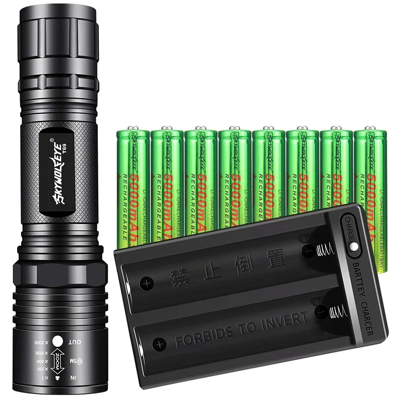 

5 Modes Flashlight with Two-Slot Charger and battery Waterproof Handheld Flashlight for Camping Biking Hiking Outdoor Emergency