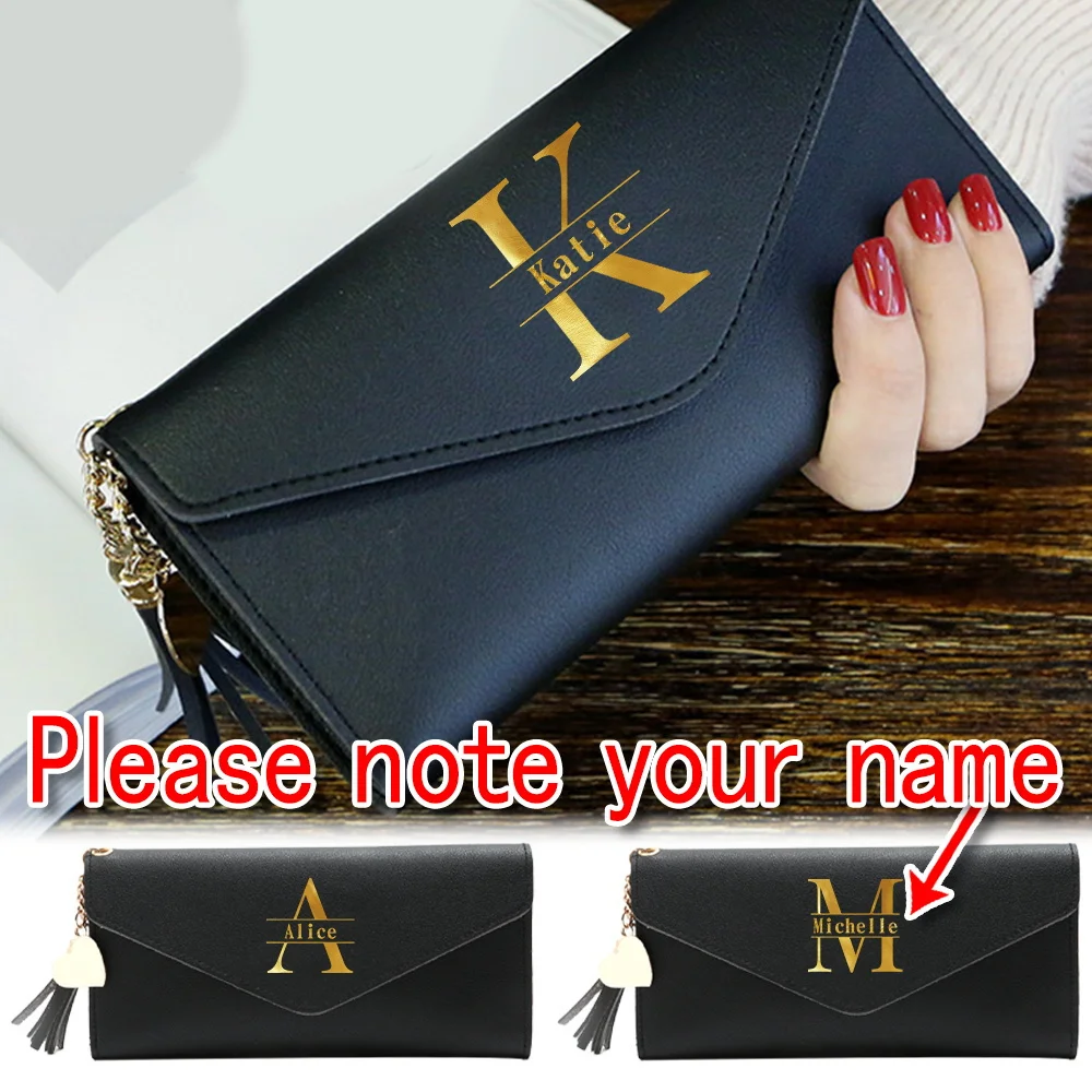 Personalized Customized Name Wallets Card Holder Coin Purse Women'S Faux Leather Money Bag Handbags Purses Organizer Wallet