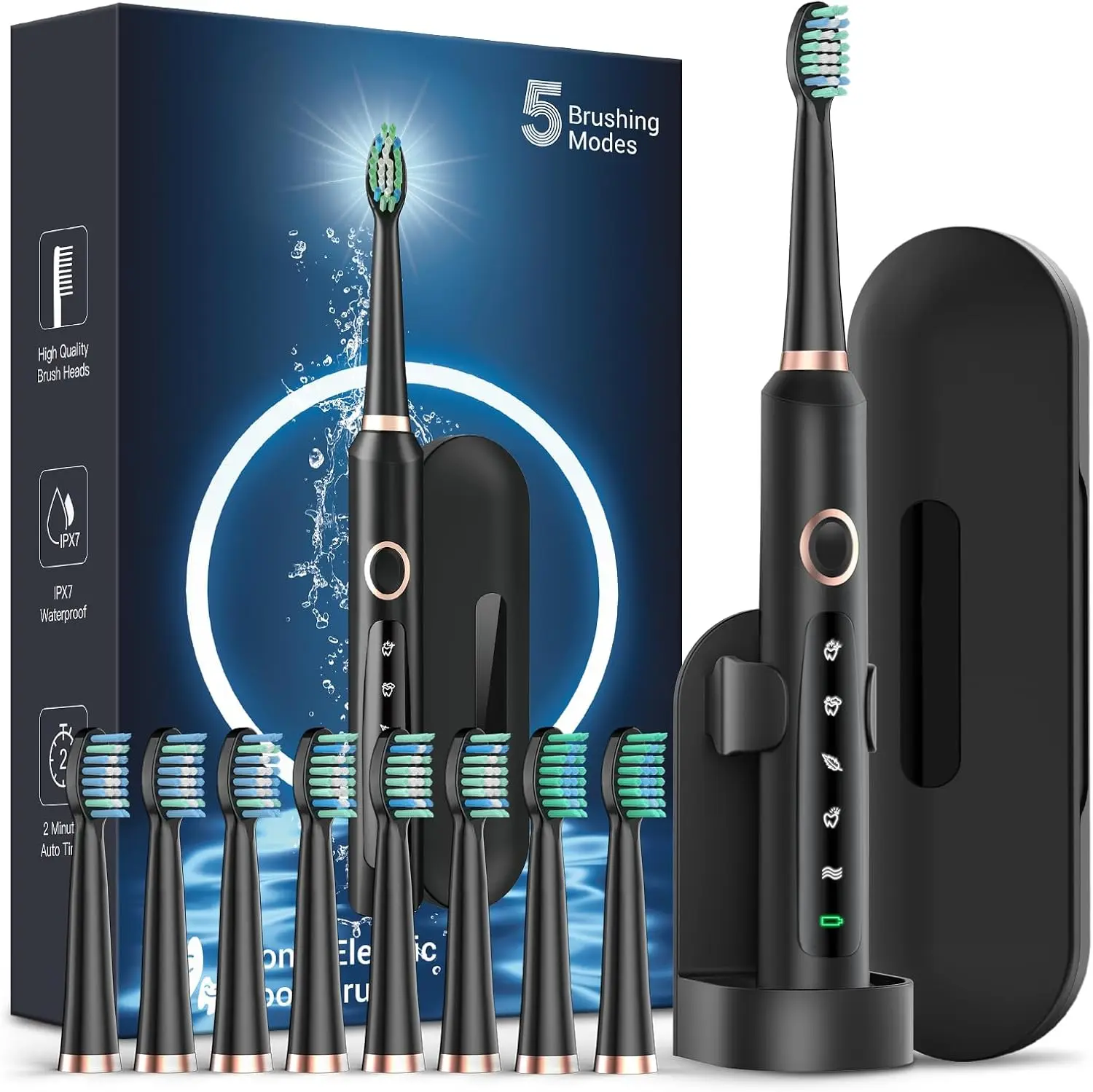 Rtauys M5 Sonic Electric Toothbrush for Adults and Kids - Rechargeable Electric Toothbrush Kids Ages 12+ and Adults with 8 Brush