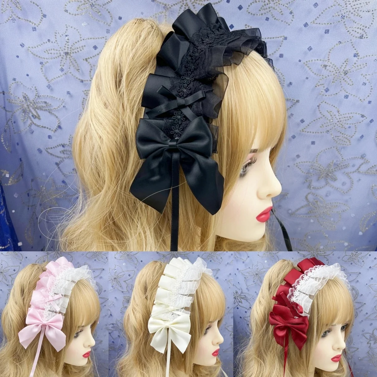 2024 Lovely Sweet Hair Hoop Anime Maid Cosplay Headband Lolita Lace Flower Headwear Hair Accessory Hand Made Droppshing — zdjęcie 2