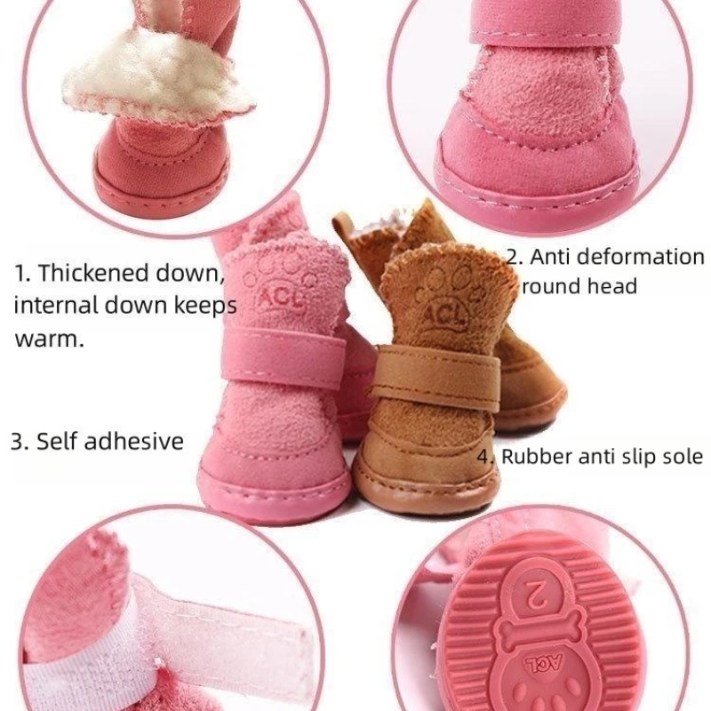 4Pcs Pet Snow Boots Thickened Plush Warm Cotton Non-slip Shoes Small big Dog Sports Shoes Supplies Anti Fouling Won\'t Fall Off