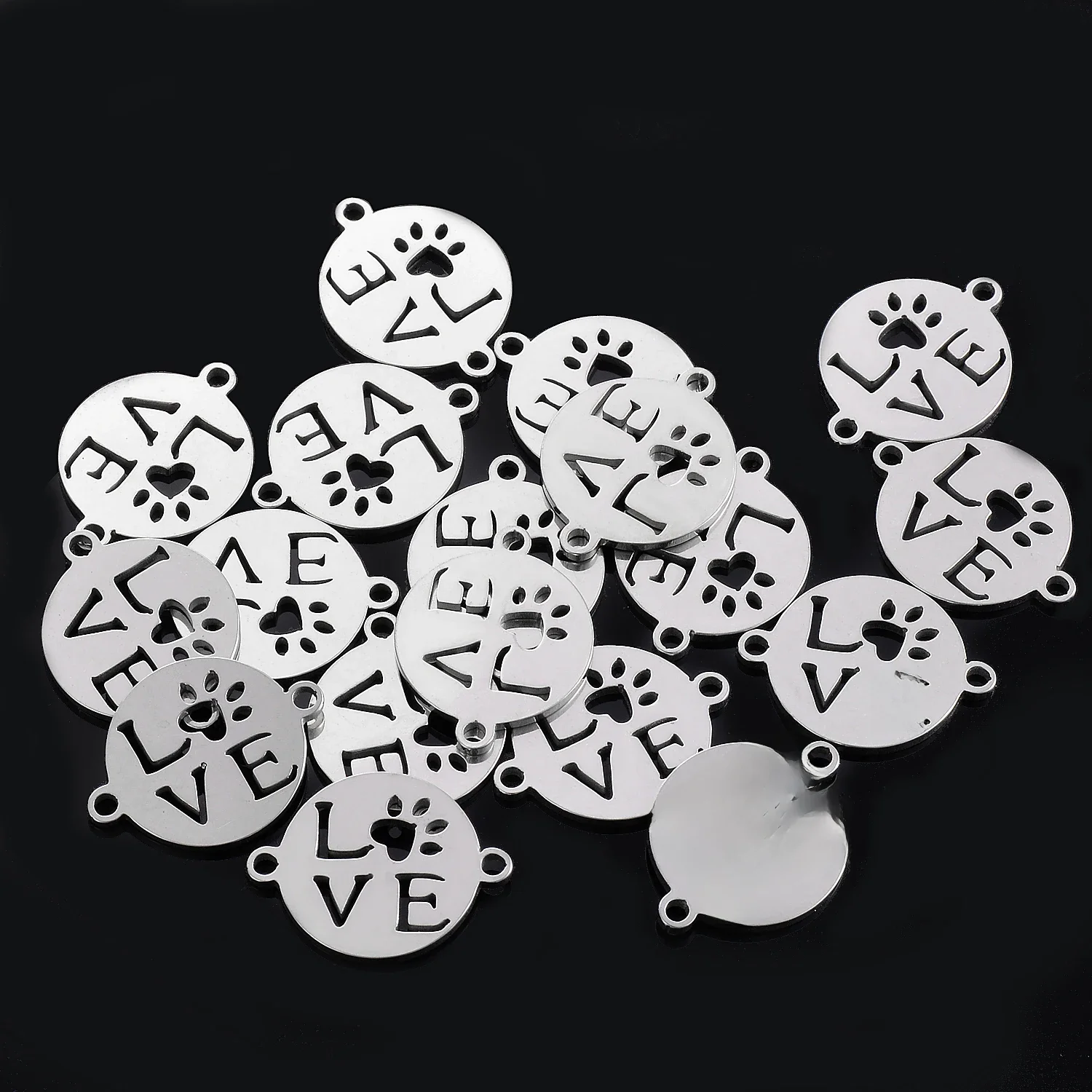 10 sztuk ze stali nierdzewnej mała bransoletka miłosna Charms okrągła łapa ocena biżuteria bransoletka złącze akcesoria 2 otwory DIY Charm — zdjęcie 2