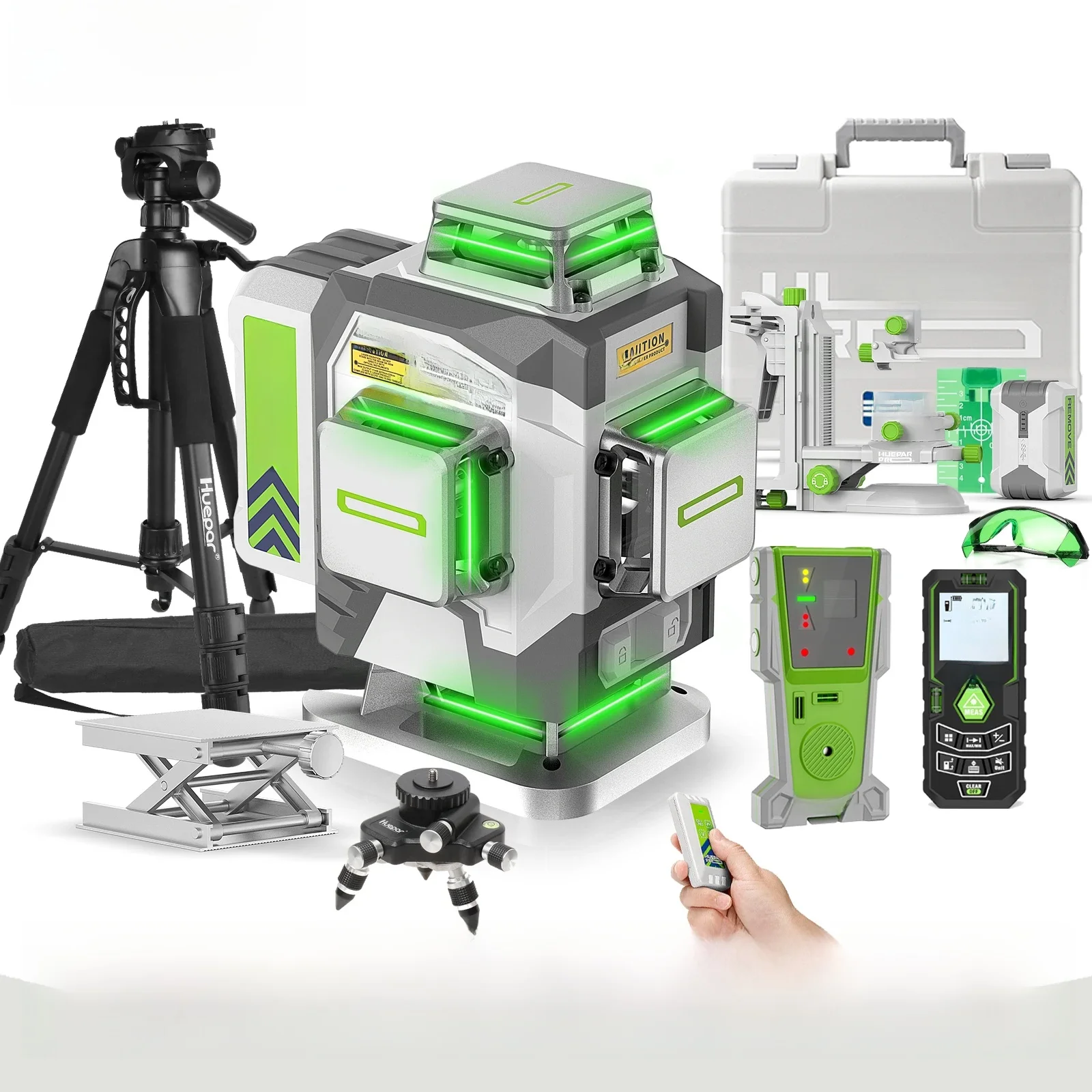 Huepar Professional 4D kruislijnlaser ± 2 mm hoge nauwkeurigheid zelfnivellerende groene lasergereedschapset met 8000 mAh Li-ionbatterij - afbeelding 2