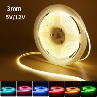 3mm Super Slim COB LED Strip Lights DC 5V 12V 480LEDs/m  Warm White/ Red/Green/ Blue/ Pink/ Yellow/ Purple/ Orange Led String