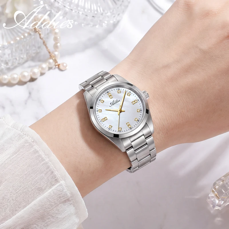 ADDIES 31mm Women Watch Sapphire Crystal Miyota 2035 Quartz Steel Watch for Her 50m Waterproof Business Ladies Watches Gift