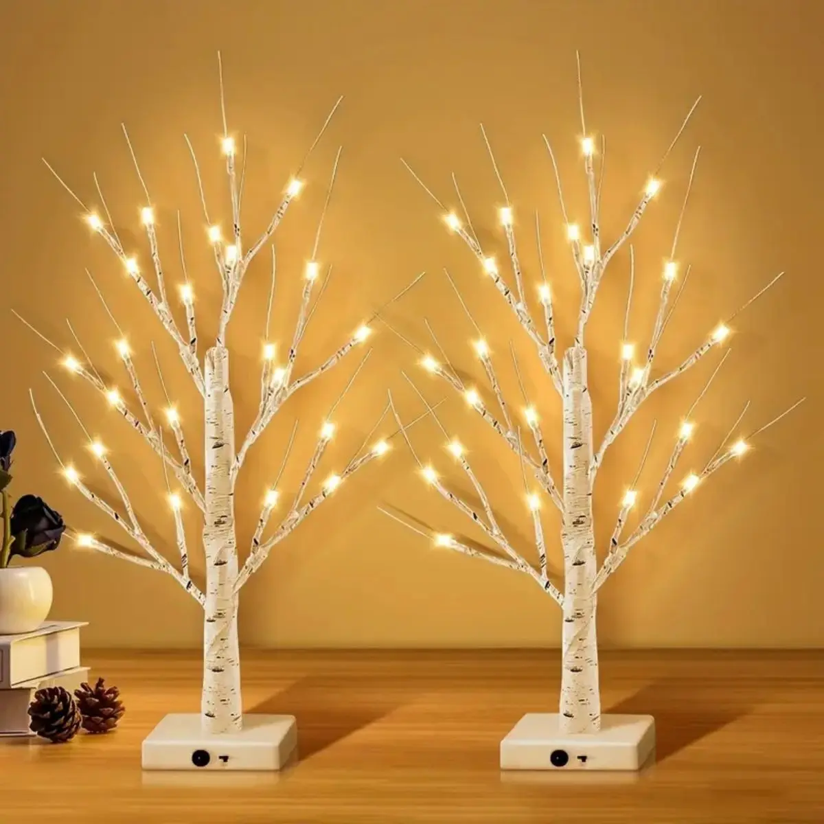 1PC USB Battery Birch Tree Light 24in/60cm Artificial Tree For Christmas Halloween Thanksgiving Decoration Landscape Tree Lamp