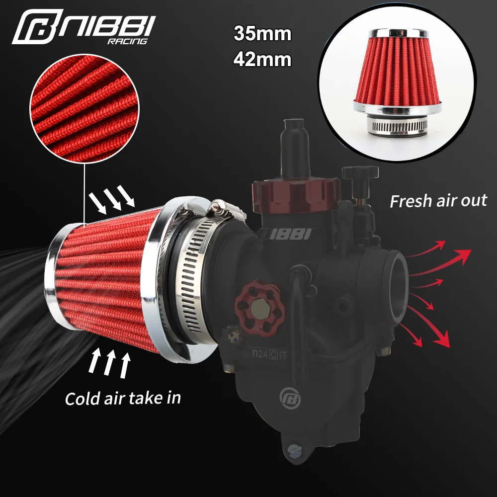 Universal 35mm/42mm Motorcycle Air Filter Carburetor Air Cleaner Intake Pipe Modified Scooter Off Road Motor Dirt Pit Bike Moped