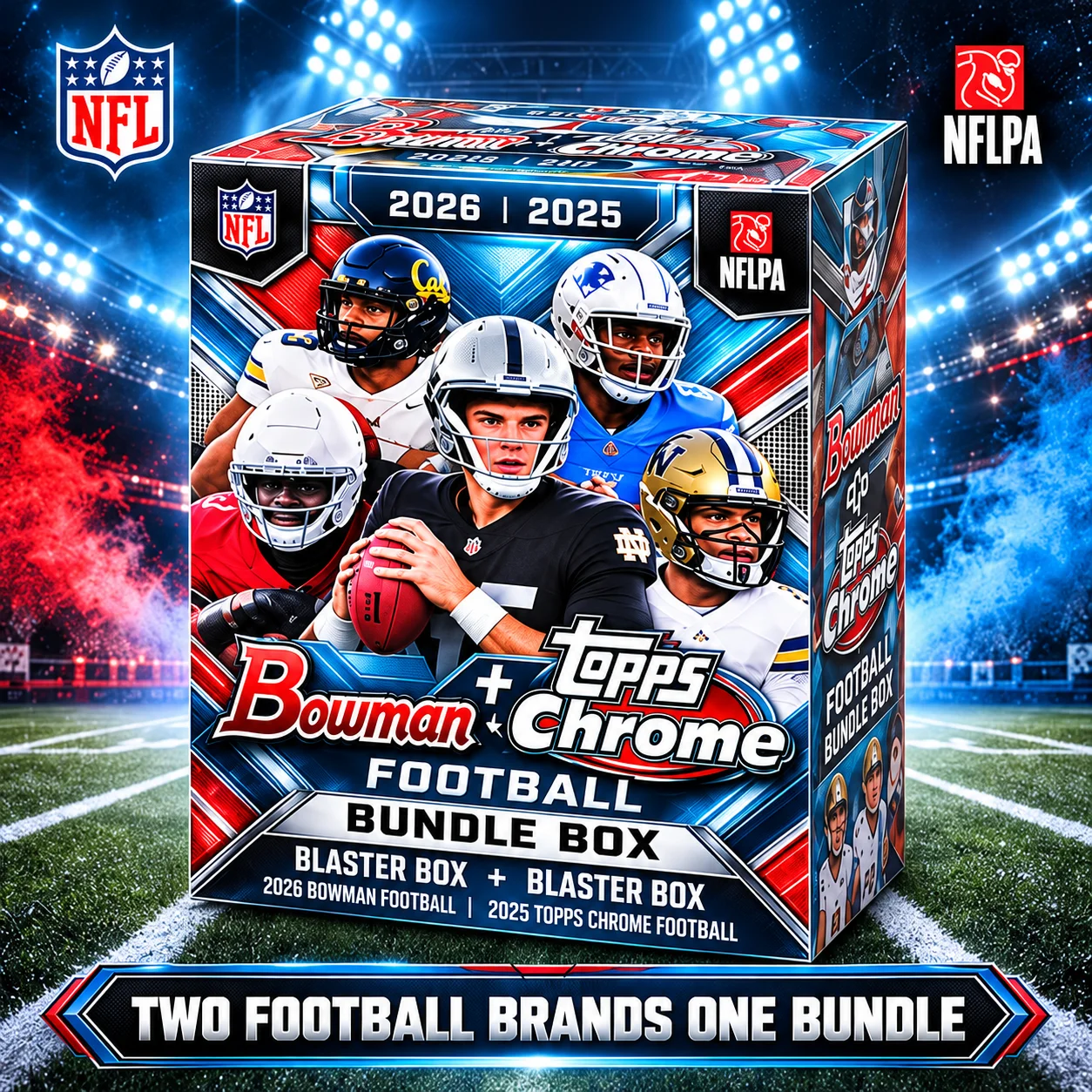 2026 Bowman Football Blaster Box With 2025 Topps Chrome Football Blaster Box, 88 Cards NFL Football Trading Cards Bundle, Look for NIL And NFL Autographs, 3 Rookies, 3 Refractor And 2 Raywave Parallels on Average