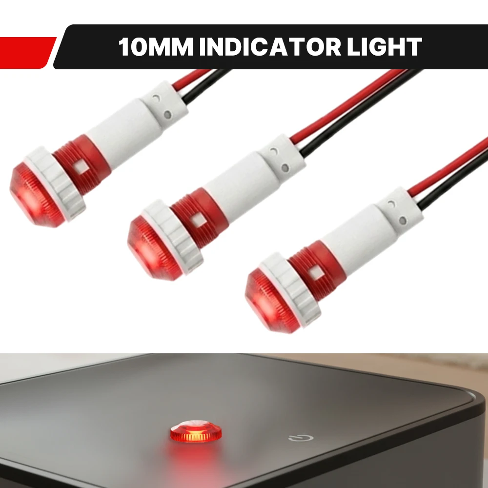 3er-Set 10mm LED-Anzeigeleuchten mit Gewinde, 12V 24V 110V 220V, vorverdrahtet, Signallampe für Auto, Boot, Haushaltsgeräte – Detail 1