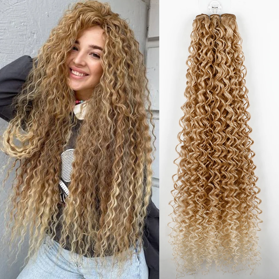 

26" Colored Kinky Curly Synthetic Hair Extensions Heat Resistant Fiber Bio Human-Like Soft Natural Curly Fake Hair Weave Bundle