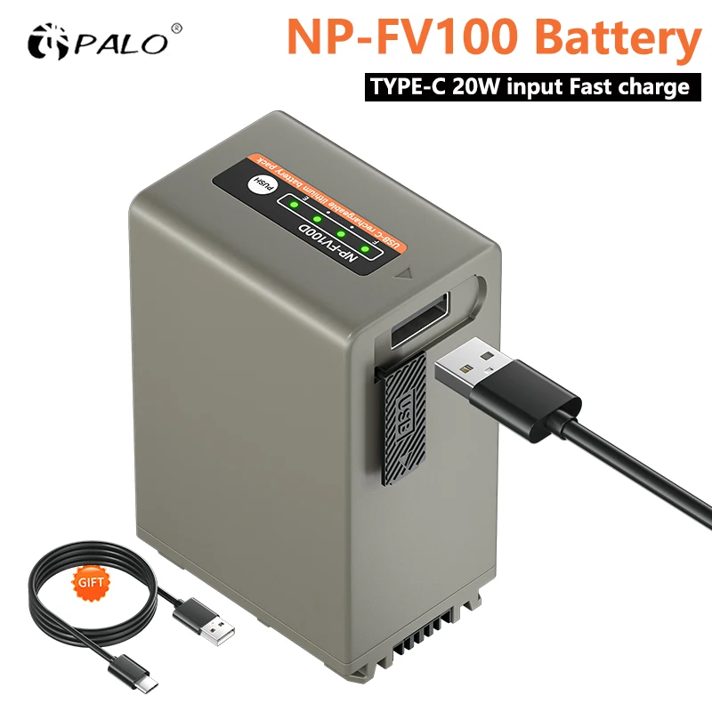 NP-FV100 NP FV100 Battery with Type-C 20W input Fast charge for Sony HDR-CX700E PJ50E 260E NP-FV30 NP-FV50 NP-FV70 FV90 FV120