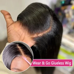 Wear Go-Peluca de cabello humano liso sin pegamento, postizo Frontal de encaje HD de 13x6, 30 y 34 pulgadas, predesplumada, transparente, 6x4