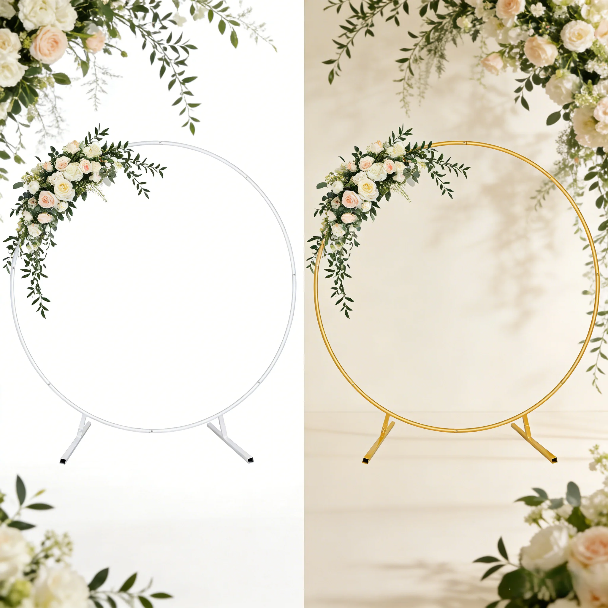 Arche de toile de fond métallique 2M Or/Blanc pour mariages, montage rapide sans outils, décoration pour baby shower et anniversaire