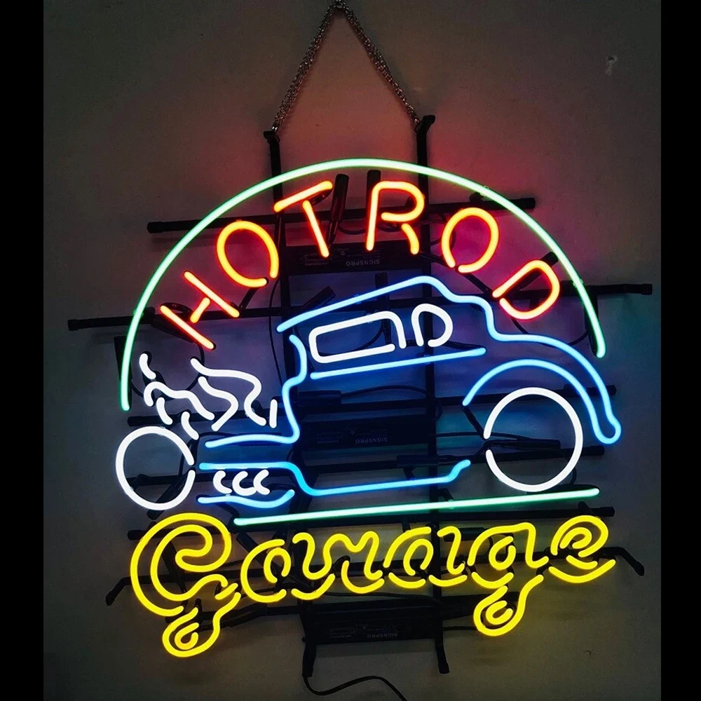 Hot Rods Garage Neon Light Sign Speed Custom Handmade Real Glass Tube Bar Store Advertise Room Decoration Display Lamp 24x20