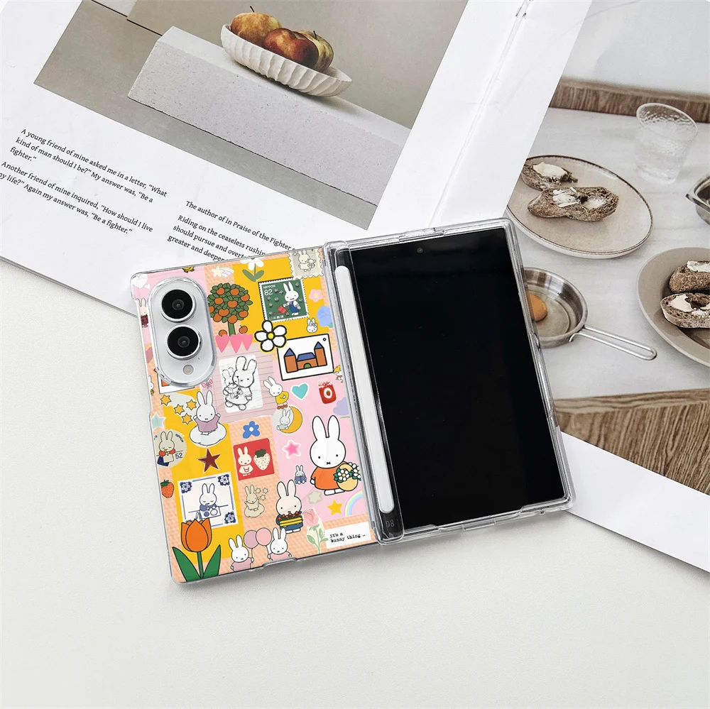Miffy Cartoon Rabbit Collage Sticker Magnetic Foldable PC Case For Samsung Z Fold8 Ultra Z Flip8 Shockproof Hinge Full Protectiv