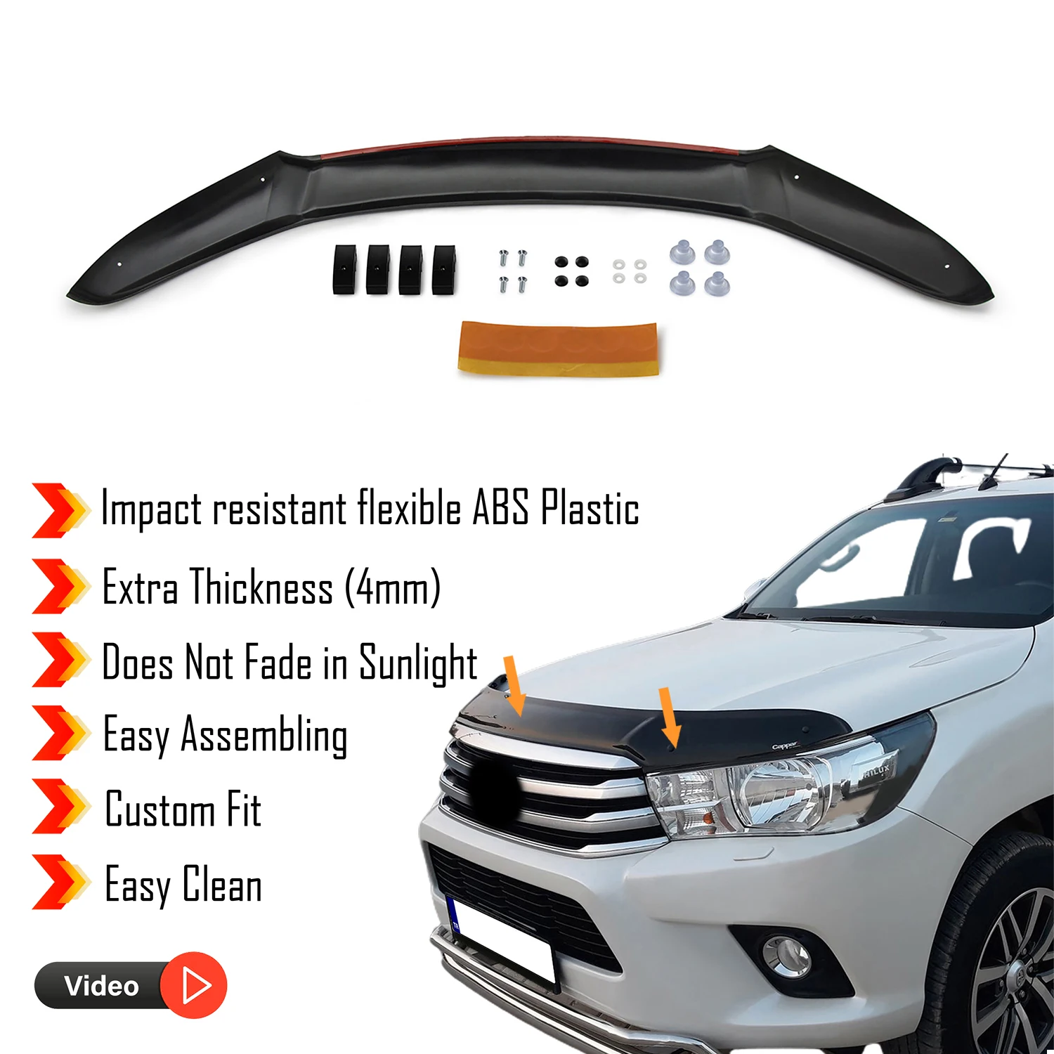 Hood Deflector Guard for Toyota Hilux (2015-2020) Bug Shield Bonnet Protector / 4 mm thickness and ultra-durable material