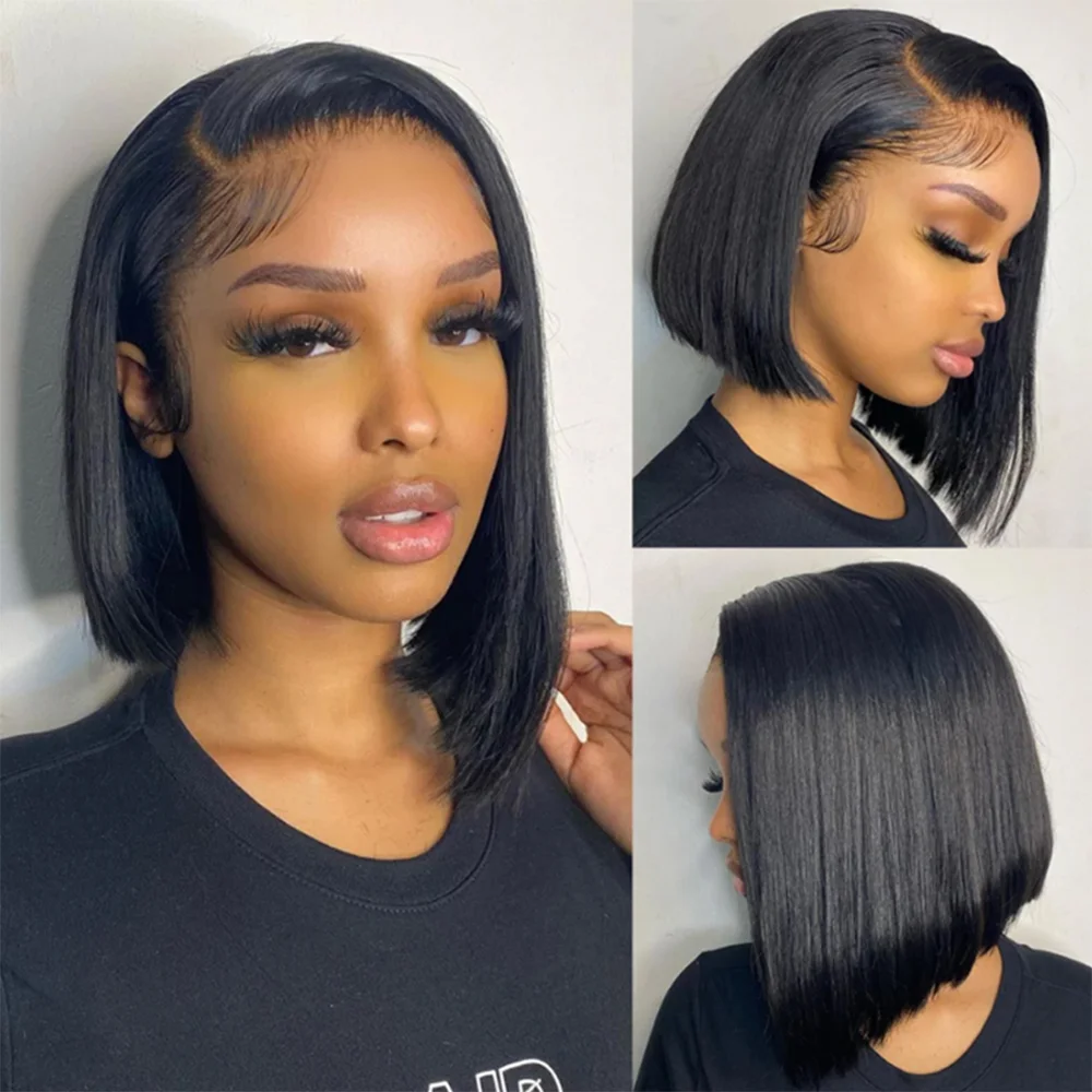 Короткий парик Боб Bone Straight 13x4 Lace Front 200% Плотность Бразильские парики Remy Lace Pre Plucked Front Wigs 100% Парик из натуральных волос