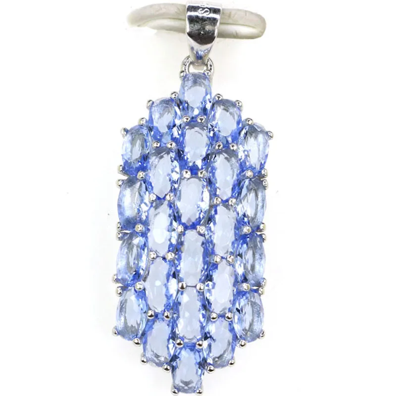 34x14mm Silver 3.0g Real Green Emerald Blue Sapphire Violet Tanzanite Blood Ruby Citrine Real 925 Solid Sterling Silver Pendant